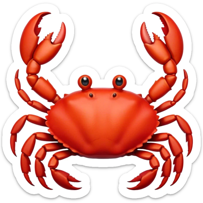 Cinematic Cute Red Crab Portrait Emoji, Head tilted playfully and inquisitively, featuring a compact, vibrant scarlet carapace with adorably small, expressive eyes and gentle, rounded pincers, Simplified yet irresistibly adorable features, highly detailed, glowing with a warm, friendly oceanic glow, high shine, affectionate and lively, stylized with a touch of seaside whimsy, soft glowing outline, capturing the essence of a mischievous yet loving red crab that seems as if it could pinch its way out of the screen into your arms! sticker