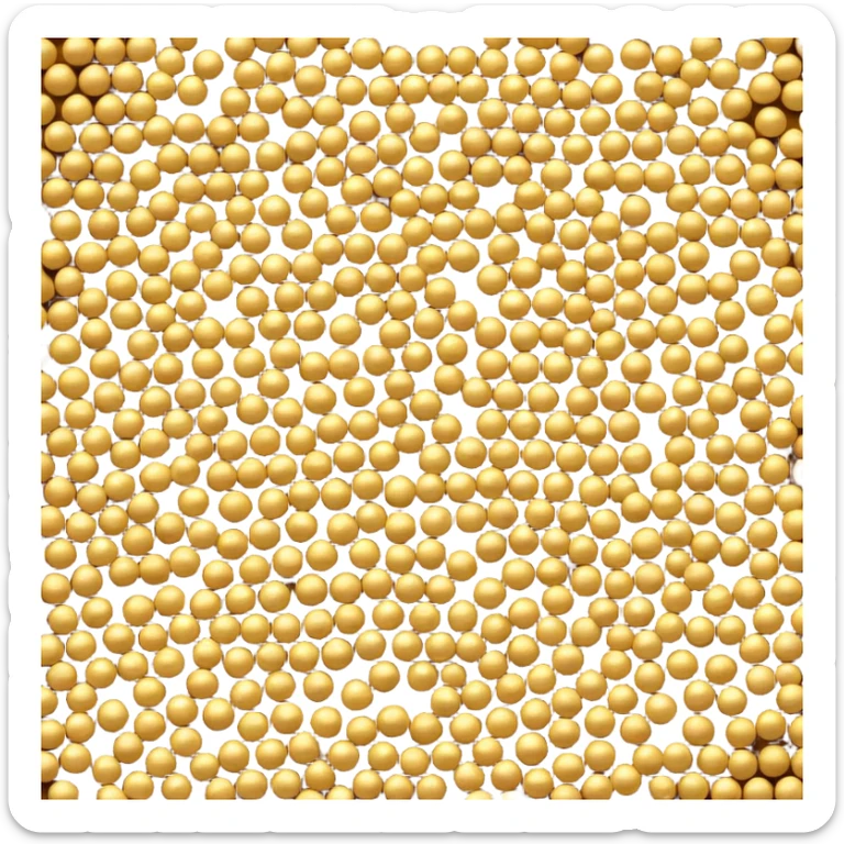 loose scatter of small round mustard seeds in warm yellow to light brown shades, matte finish, slightly rough texture, compact uniform seeds in a natural pile or light scatter, soft lighting, subtle shadows, emoji scale sticker