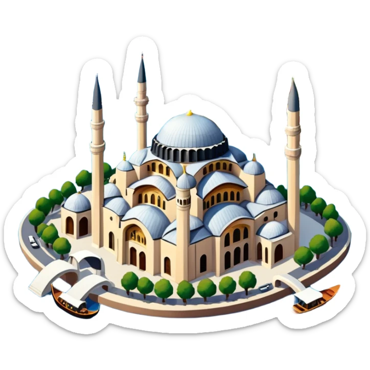 Isometric illustration of Istanbul, featuring Hagia Sophia and Istanbul bridge paint photorealistic style sticker