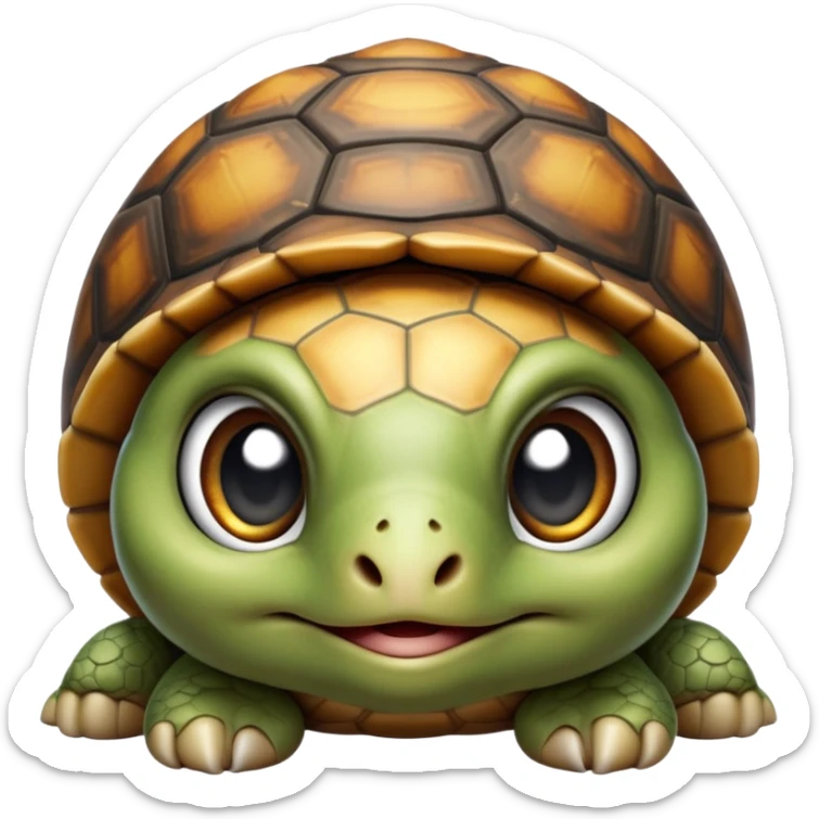 cinematic-baby tortoise-realistic--emoji,,-cute-wise-face-peering-ahead-with-calm-determination,-cute large-eyes-reflecting-centuries of wisdom, sticker