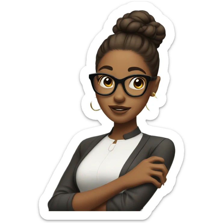 Sassy brown skin girl with hair in slick bun wearing glasses holding money sticker