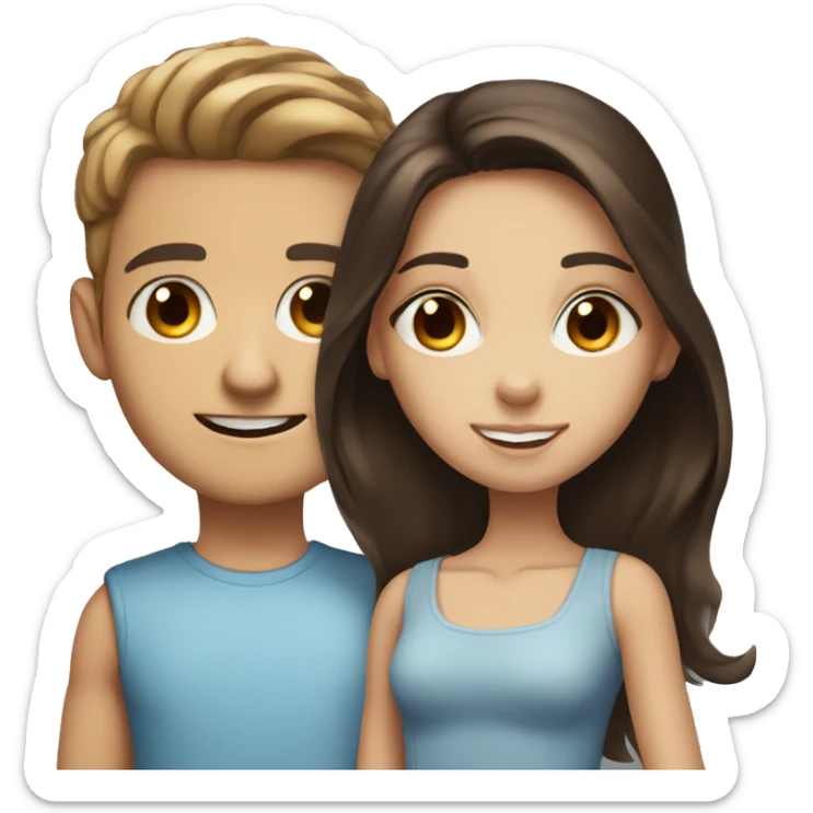 blue eyed brunette boy with brown eyed brunette girl sticker