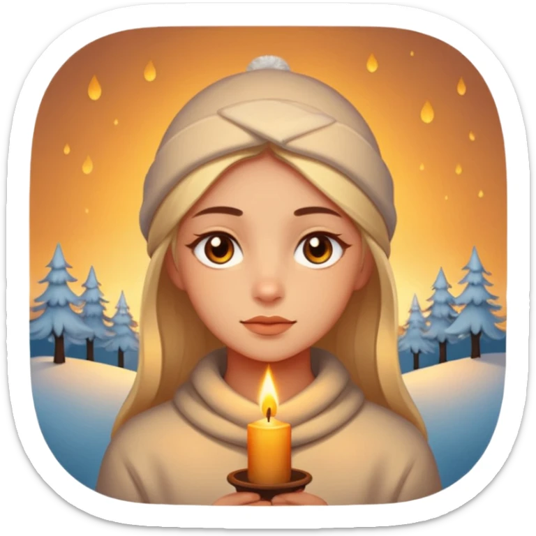 Fantasy human portrait emoji, warm candlelight reflection in eyes, winter evening mood, no extra accessories, emotional minimalism, clean emoji style, male/female variant
 sticker