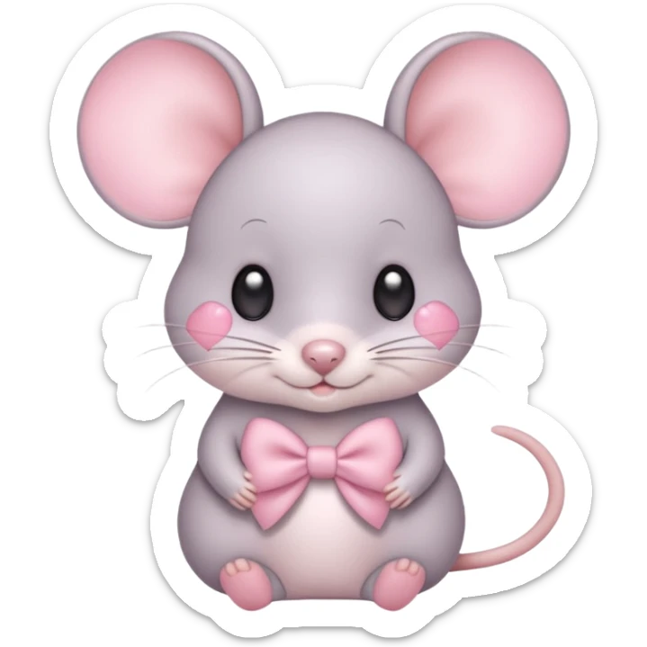 Cute aesthetic and pastel colors mouse with a bow with baby pink hearts one her adorable eyes sticker