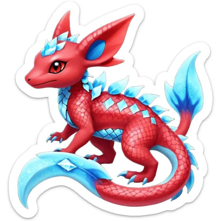 Shiny Sparkly Red Colorful Dark Shiny Exotic Salandit-Aurorus-Glaceon-Fakémon-hybrid-creature (full body)  sticker
