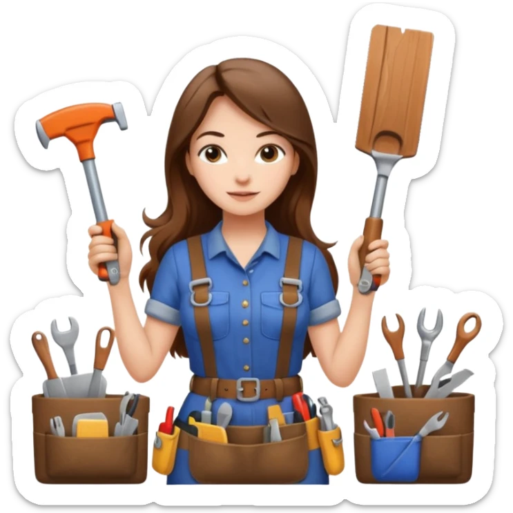 beautiful girl with long brown hair renovating her kitchen sticker