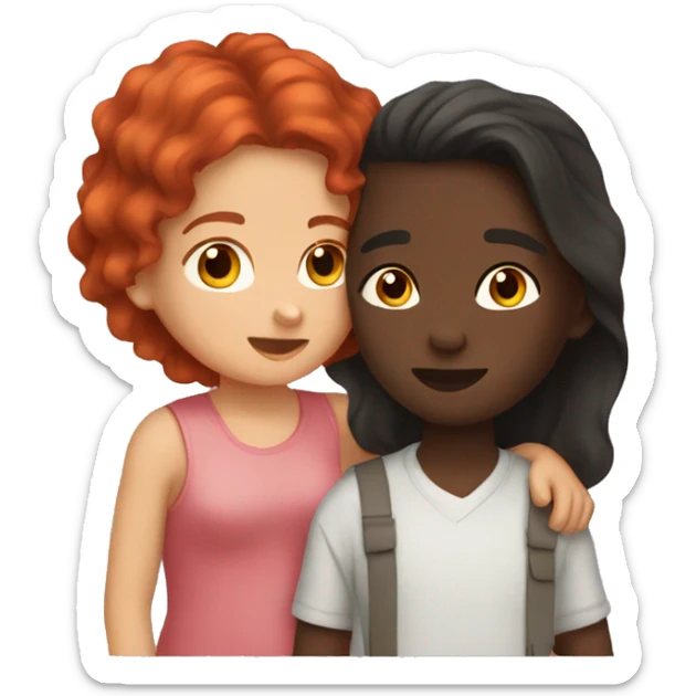 boy with red hair kissing a girl with dark skin and long brown hair  sticker