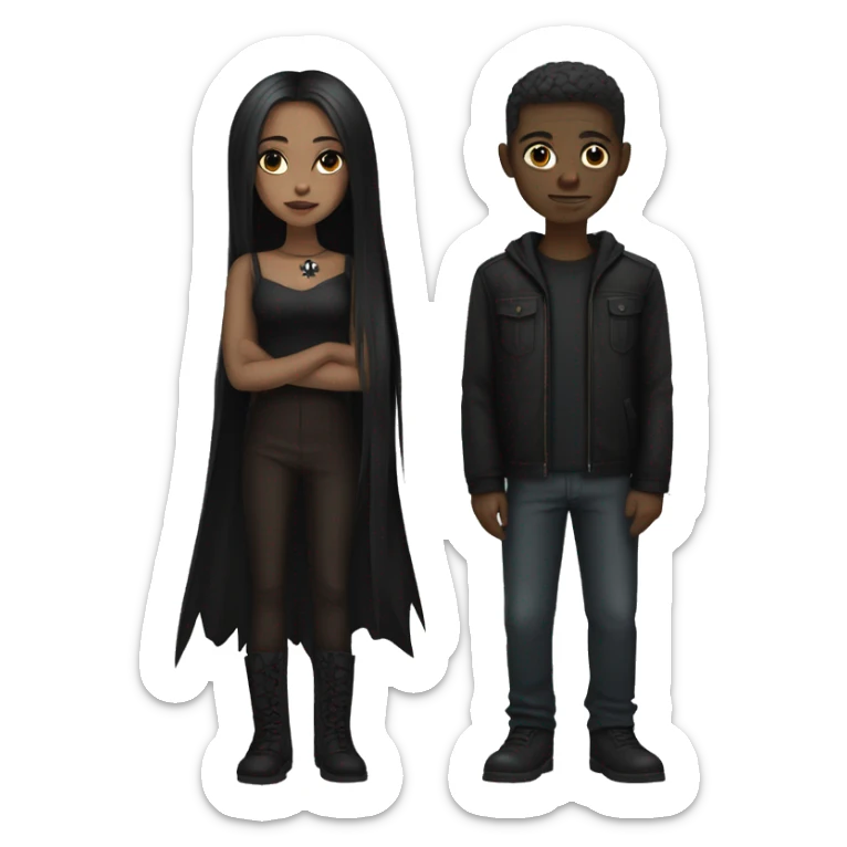 Brown skin goth girl and white guy with brown hair sticker