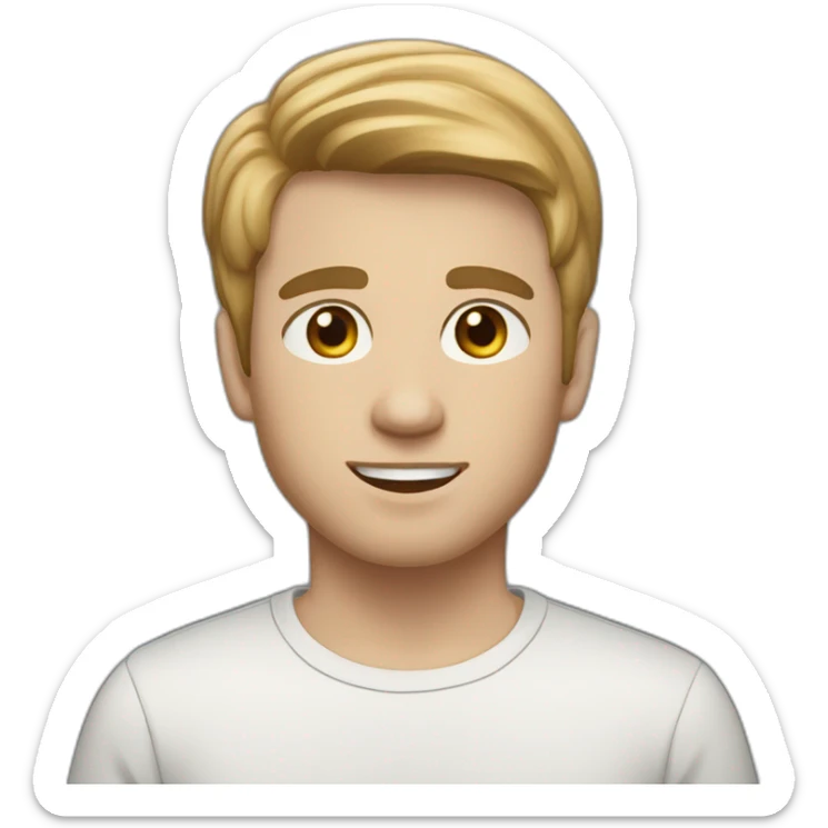 A young Caucasian man with white eyes, almond-shaped eyes, short dark blonde hair sticker