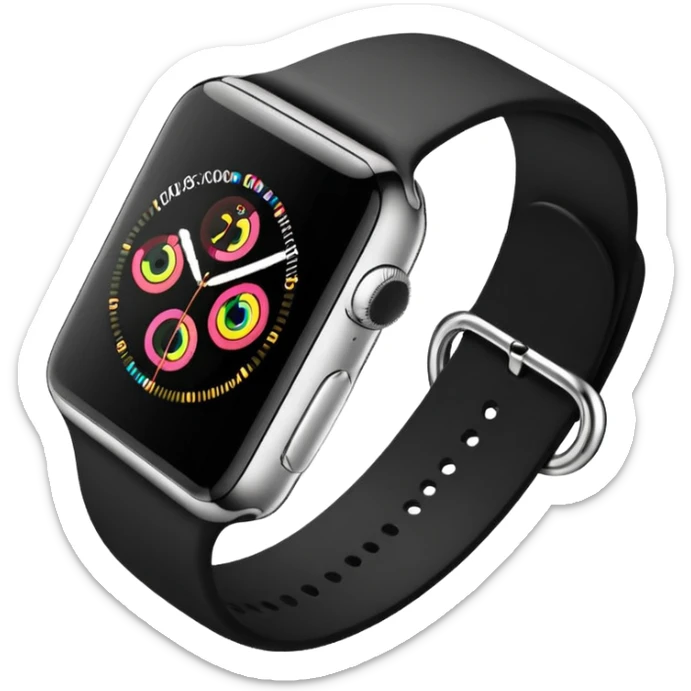 a black apple watch with rings and a #00DDC5 band in the style of an ios emoji  sticker