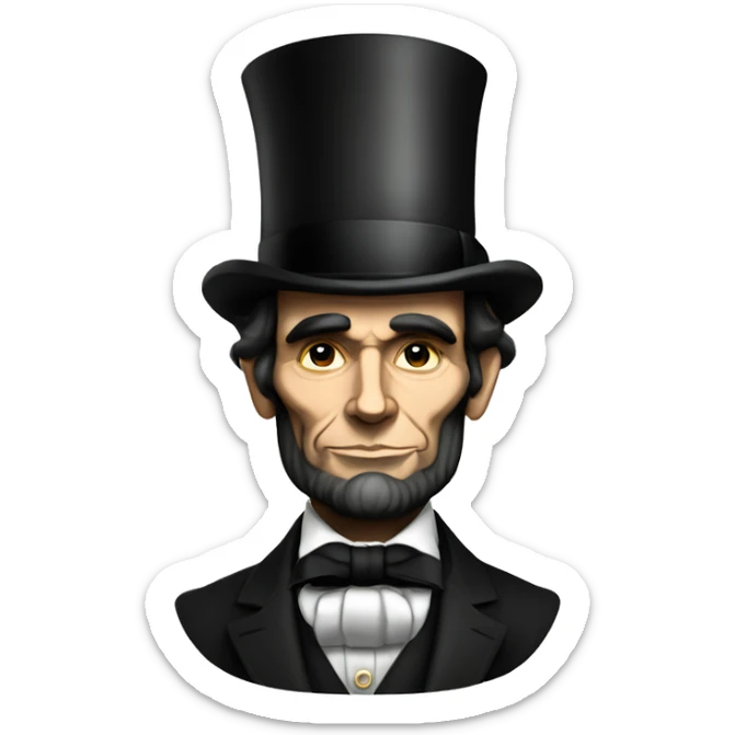 Abraham Lincoln wearing a stove top hat and a tie and the image is color sticker