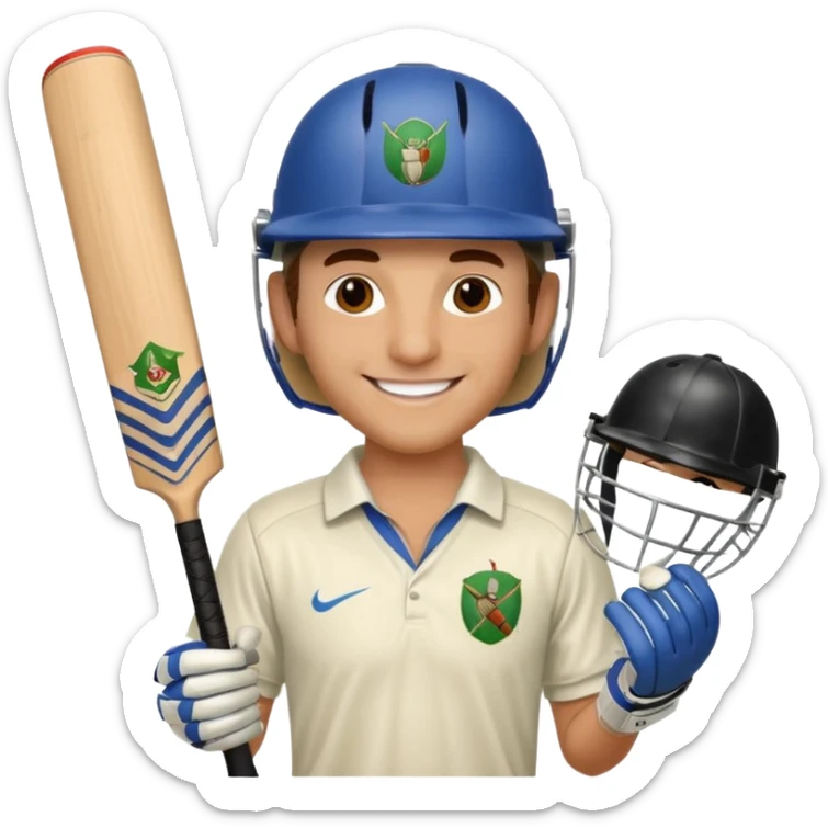 i want a emoji suitable for a logo s well.
it should contain a man holding cricket bat and is wearing all the cricket accessories sticker
