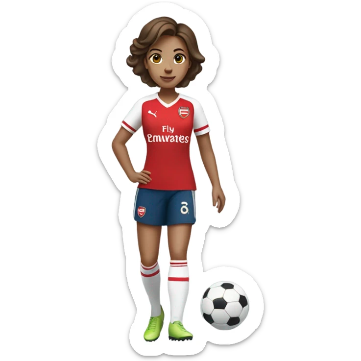 Pretty woman in Arsenal jersey with short brown hair kicking a soccer ball sticker