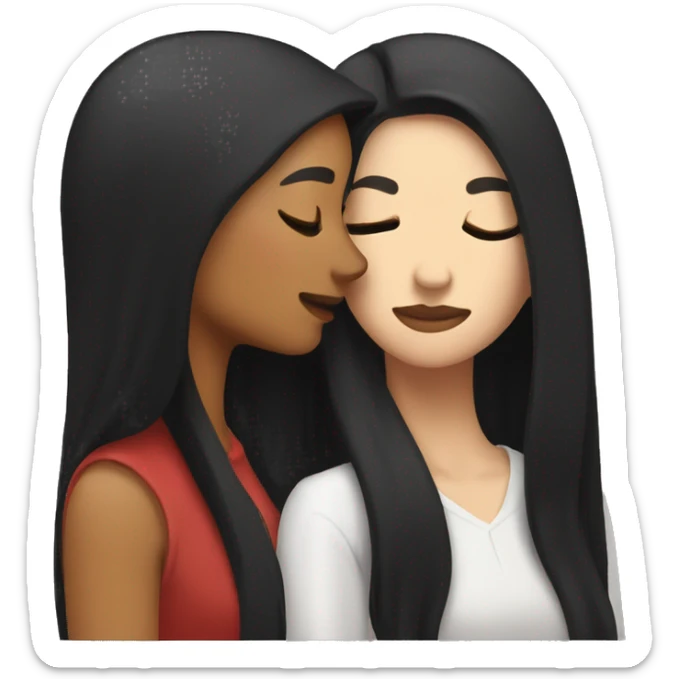Lesbians with long black hair and white skin kissing passionately sticker
