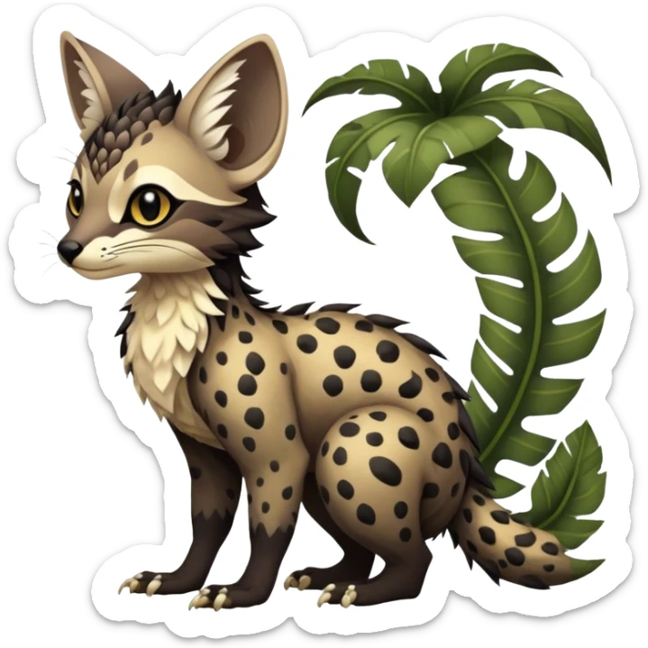 Feral Rare Fantasy dark tropical Vernid-Trico-species by LiLaiRa, random markings, tufted tail, tufted ears, full body sticker