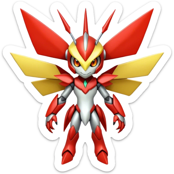 Cute Cool Edgy Shiny Futuristic Ethereal Legendary Kartana-Digimon-Scizor-hybrid full body sticker