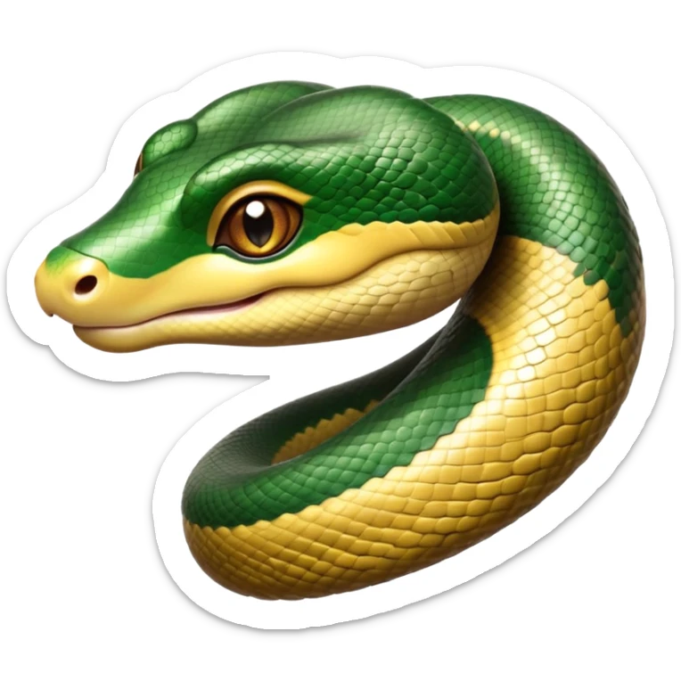 cinematic-cute-anaconda-portrait-emoji,-head-tilted-playfully-and-inquisitively,-with-a-sleek,-shimmering-body-adorned-with-detailed-scale-sriped patterns-and-round,-sparkling-eyes-full-of-wonder,-simplified-yet-irresistibly-adorable-features sticker