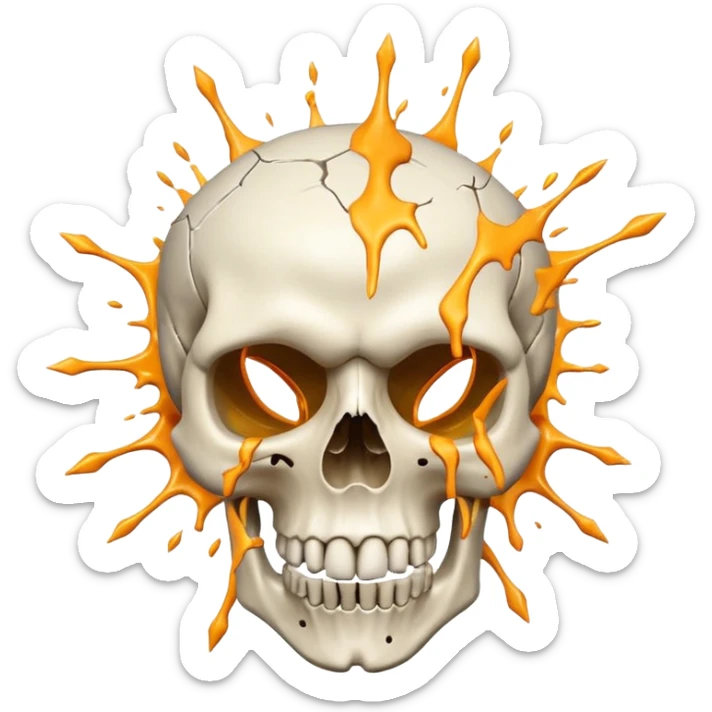 skull with splashing top of skull, dynamic fragments and spark, emoji style sticker