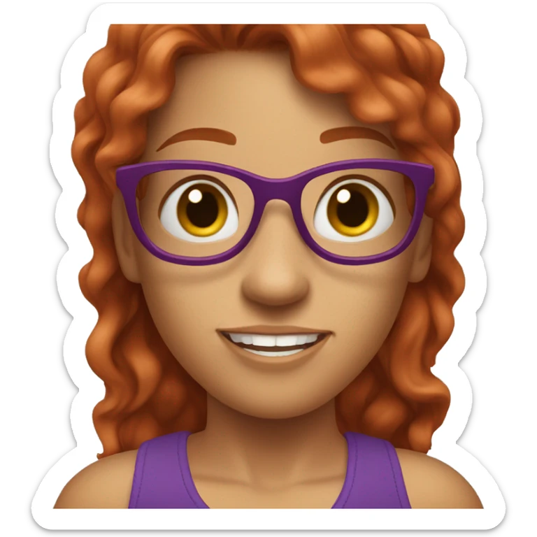 Redheaded girl with glasses and a purple halter top waving sticker