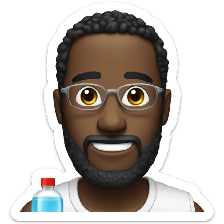 diddy holding a bottle of baby oil with a beard sticker