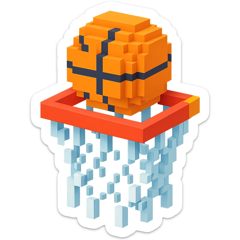 Voxel-style basketball in a net, variation 3 sticker