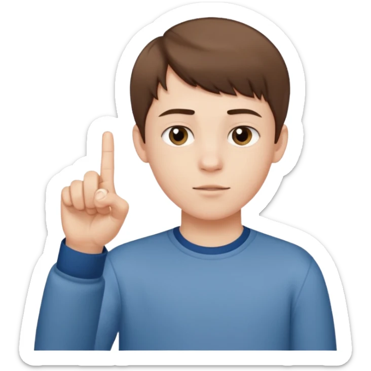 Pale young teenage boy with short brown hair giving middle finger sticker