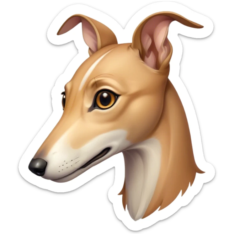 Cinematic Noble Fawn Greyhound Portrait Emoji, Poised and regal, with a slender, aerodynamic build and a smooth, elegant fawn Fur, deep-set soulful eyes, Simplified yet sharp and sophisticated features, highly detailed, glowing with a soft, dignified glow, high shine, intelligent and agile, stylized with an air of grace, focused and attentive, soft glowing outline, capturing the essence of a watchful and swift companion, so majestic it feels as though it could dash out of the screen with effortless authority! sticker