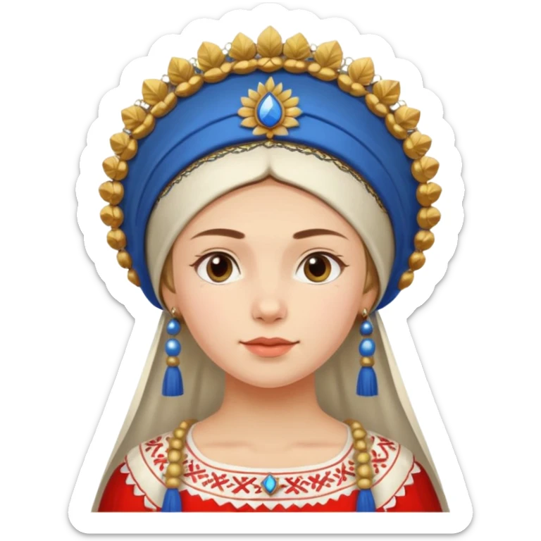 Russian Slavic girl in traditional dress with kokoshnik on her head, alternate version sticker