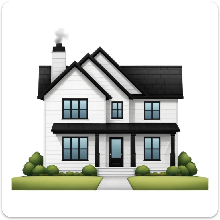 modern farmhouse with white siding, black roof and black trim, exterior view sticker