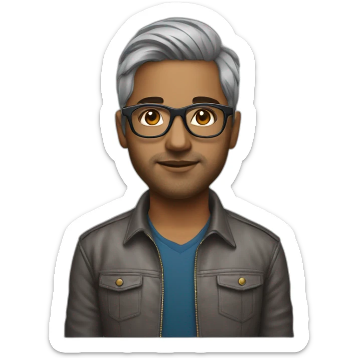 Indian dj with glasses short hair no moustache grey brown skin sticker