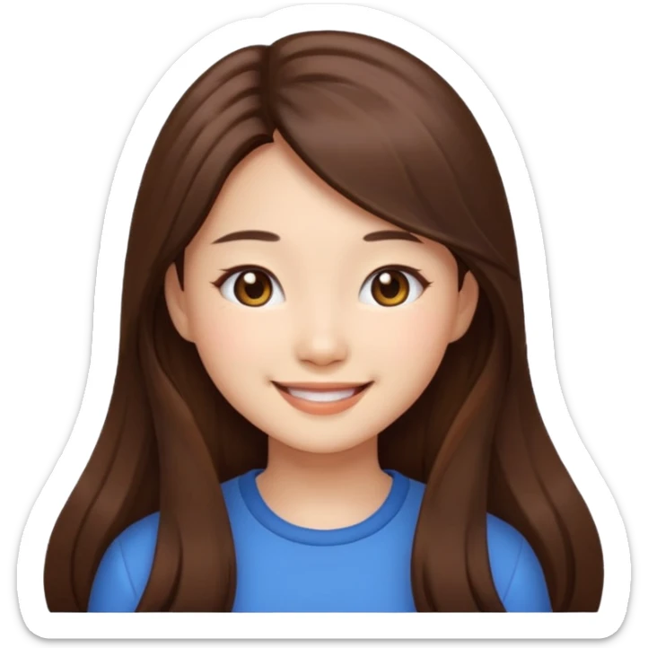 girl aesthetic emoji, asian beautiful long brown hair sticker