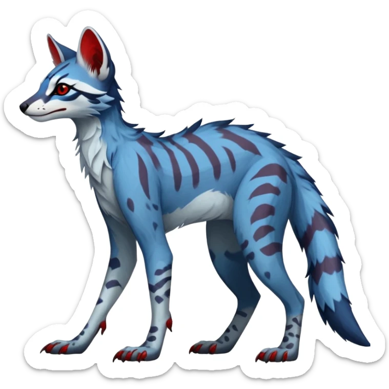 Feral Rare Fantasy blue Vernid-Sergal-Genet-species by LiLaiRa, random markings, tufted ears, full body, 4 legs, darker ears, darker legs, red markings, white belly sticker