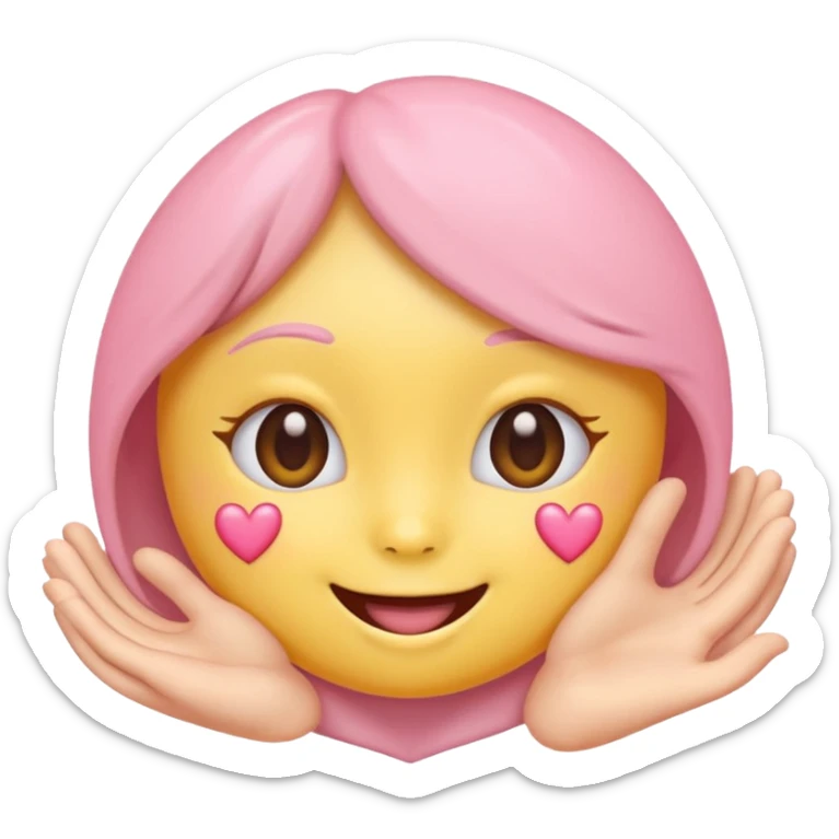 cute emoji, heart eyes, playful grin, pastel pink and yellow, no background sticker