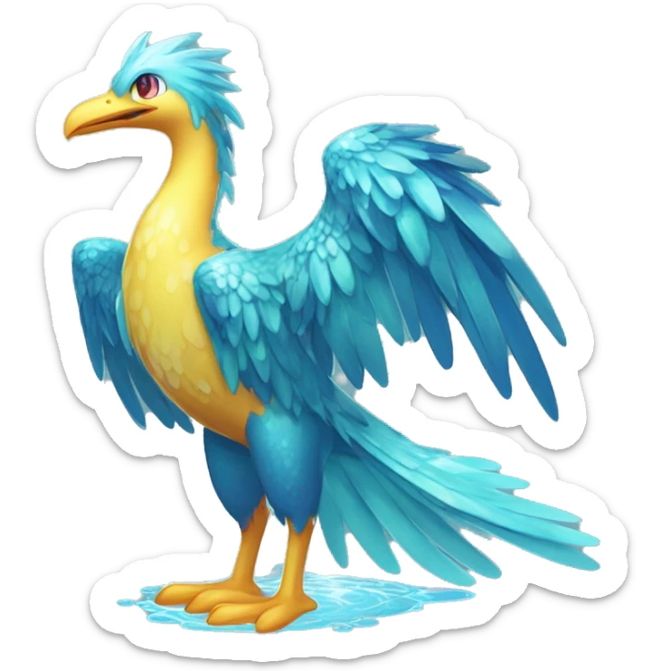 Wet dripping watery Cool Cute Fantasy legendary sea-bird water-type-Hydro-Phoenix-avian Fakemon full body sticker
