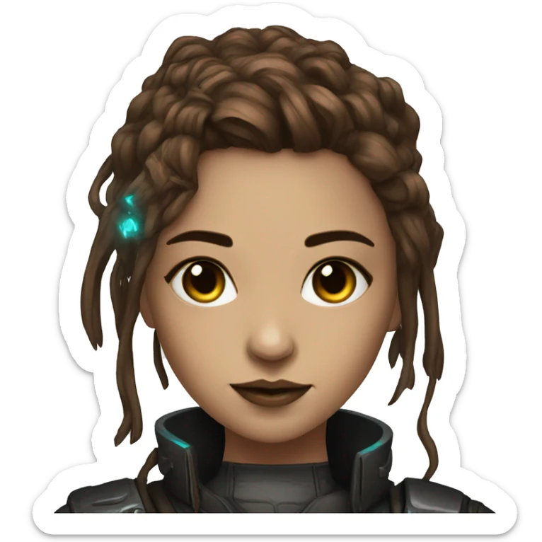 cyberpunk girl portrait with brown hair and a tree sticker