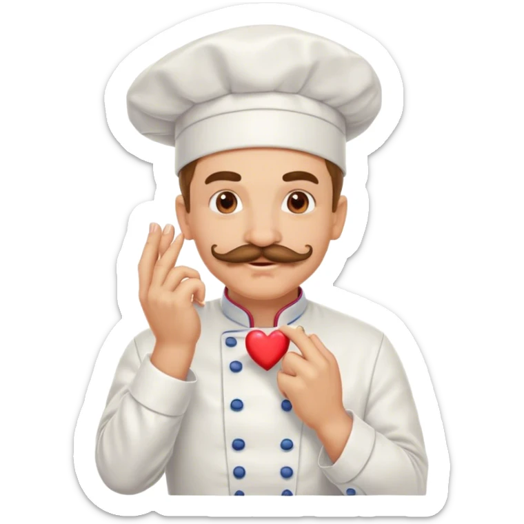 Happy mustachioed chef kissing his hand with pinched fingers and hearts  sticker