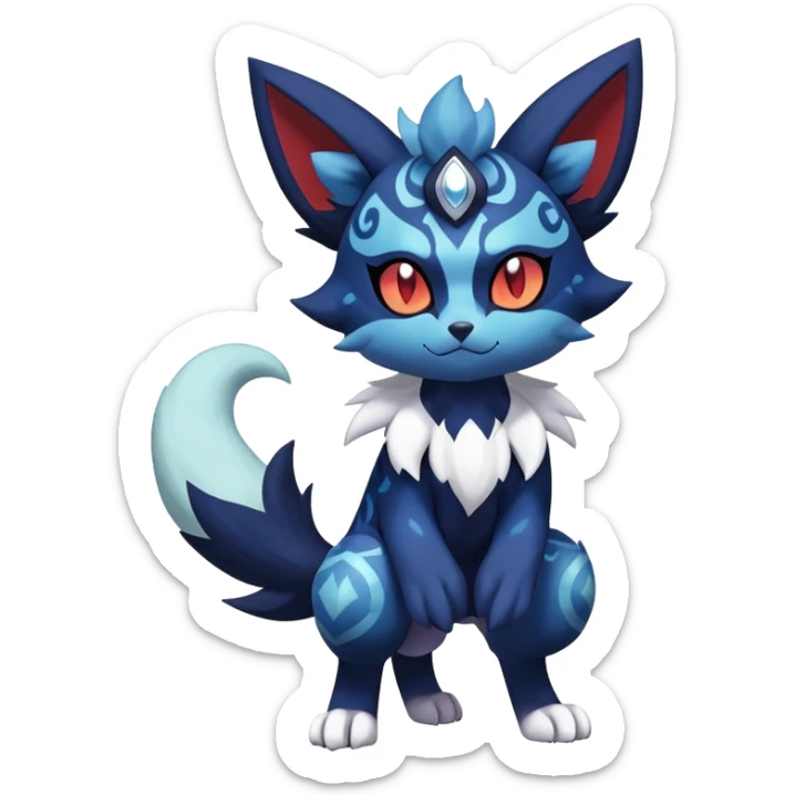 Shiny Evil mExotic Badass Colorful Ethereal Royal Mysterious Gothic Meowstic-Zorua-Litten-Noibat-Pokémon-Fakémon-hybrid-creature (full body) with pattern-markings sticker