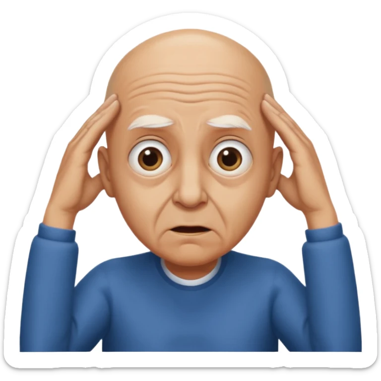 A bald person who’s very old is staring, he’s inside a toilet and his head is upright and looking at the camera with very wide eyes and his hands are putting pressure on his head, very scared expression and he’s twerking sticker