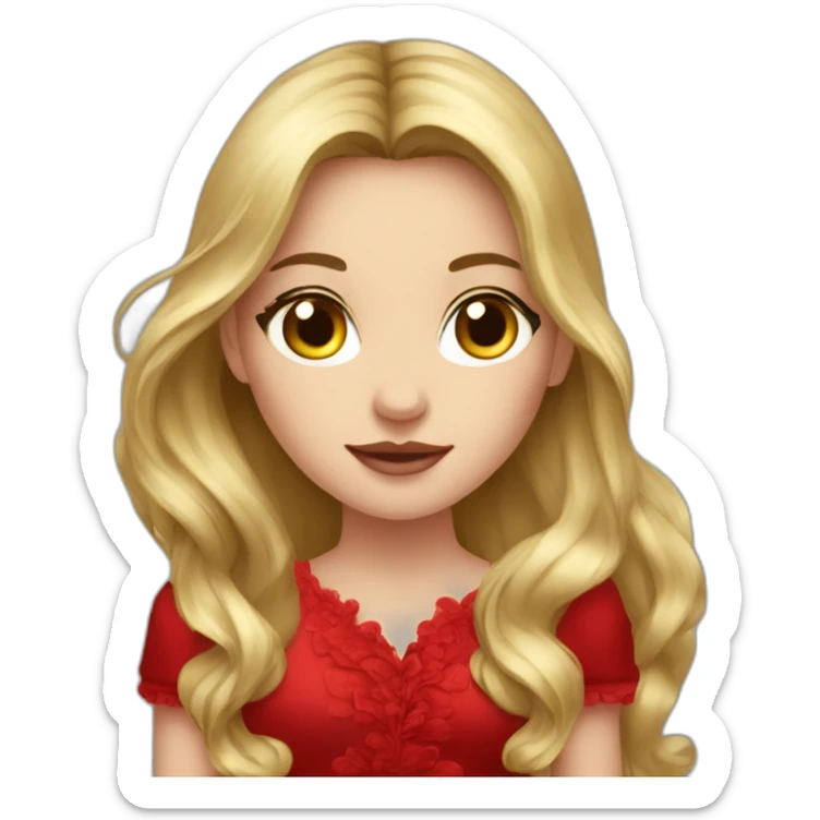 Fair-skin-elegant-girl-in-red-dress-dark-and-long-hair sticker