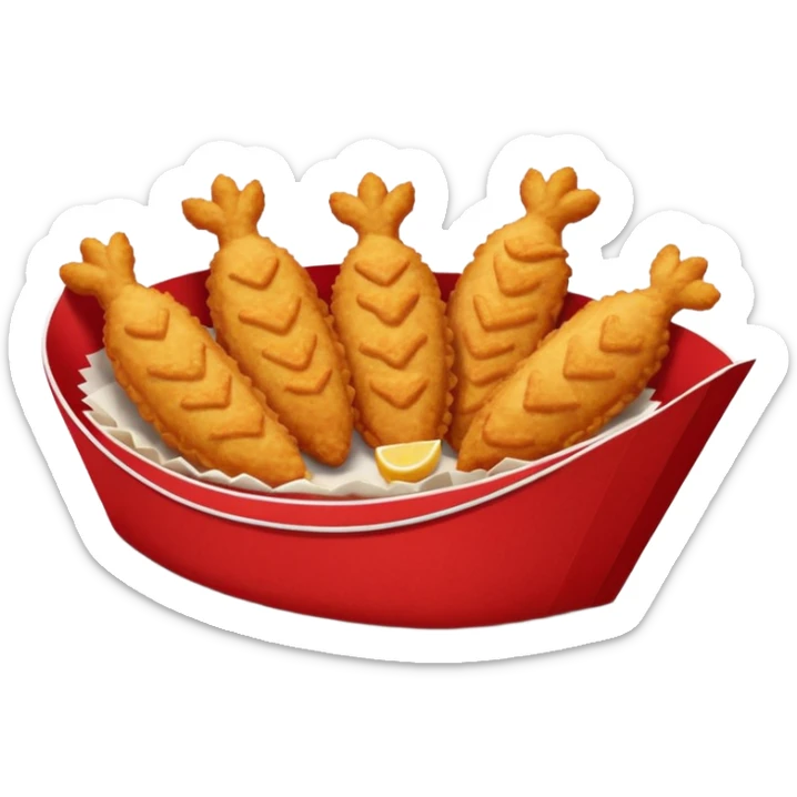 5 breaded chicken tenders of varying sizes and shapes in a red paper food boat sticker