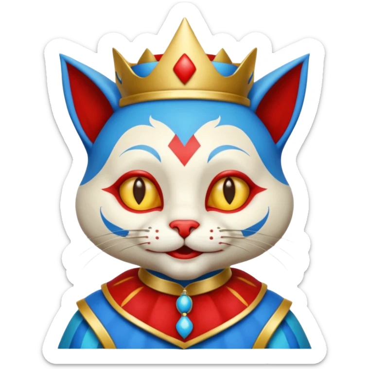crazy colorful cute little cat jolly joker from poker, medieval, vintage, court jester, mac os icon, blue color sticker