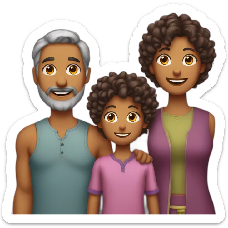 indian family with one dad and one son straight hair and one mom and one daughter curly hair sticker