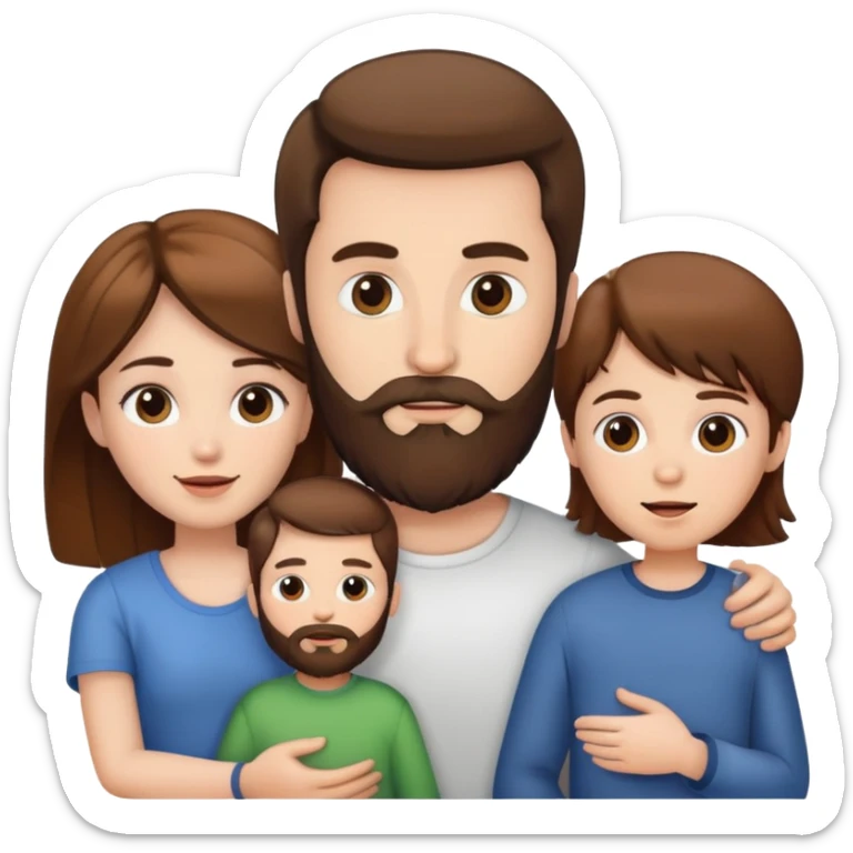 woman, man and child white skin and all brown hair and the man has a beard sticker