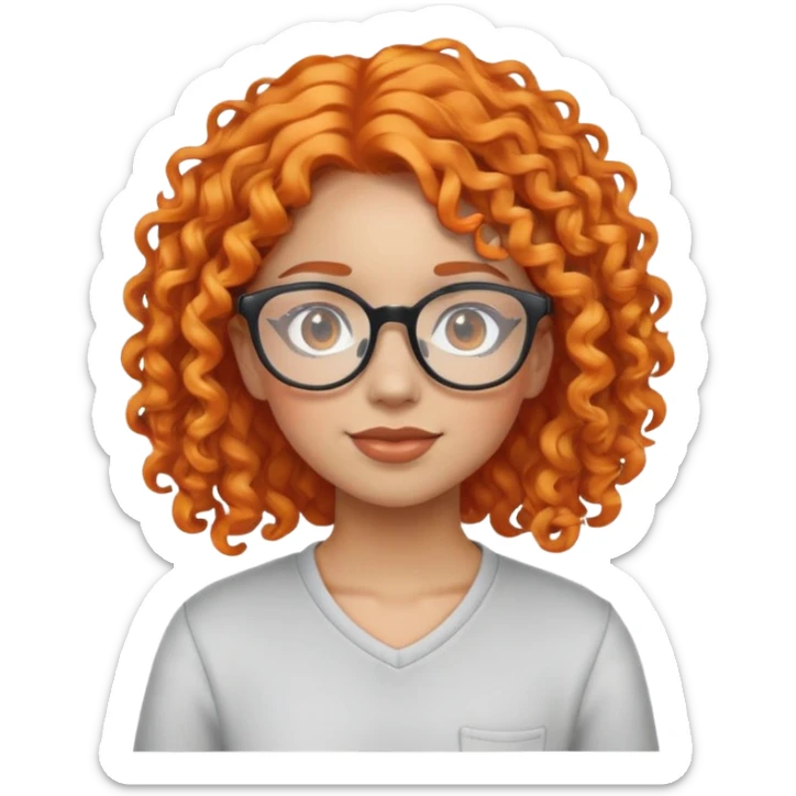 A iPhone emoji thats a girl with curly orange hair and clear glasses sticker