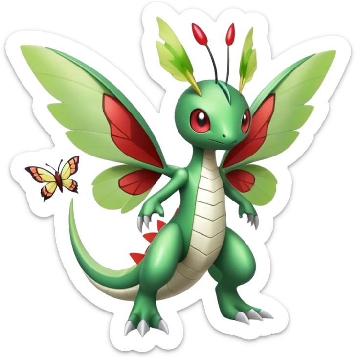 Cute Cool Edgy Shiny Futuristic Ethereal Legendary Kartana-Digimon-Schyther-Flygon-hybrid full body with butterfly wings sticker