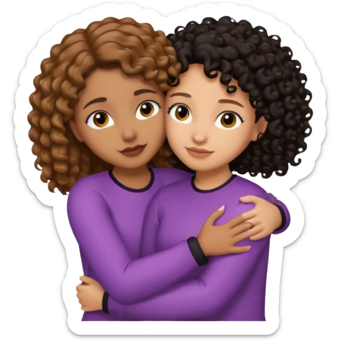 A girl with 1a light brown hair and light skin tone and the other girl with black curly hair with a bit of brown skin tone hugging sticker