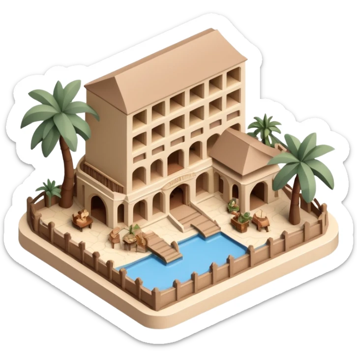 Isometric exterior Walt Disney World Animal Kingdom safari resort hotel, dollhouse style 3D realistic  sticker