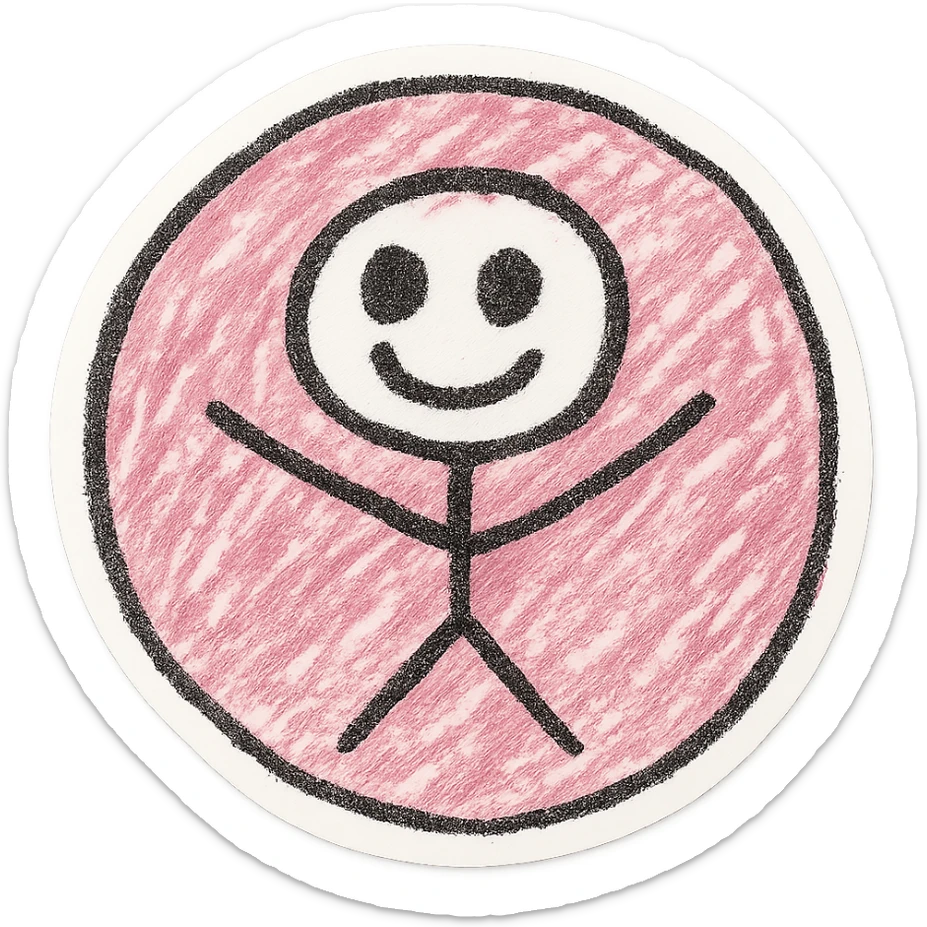 pink sticker, children doodle style, playful lines sticker