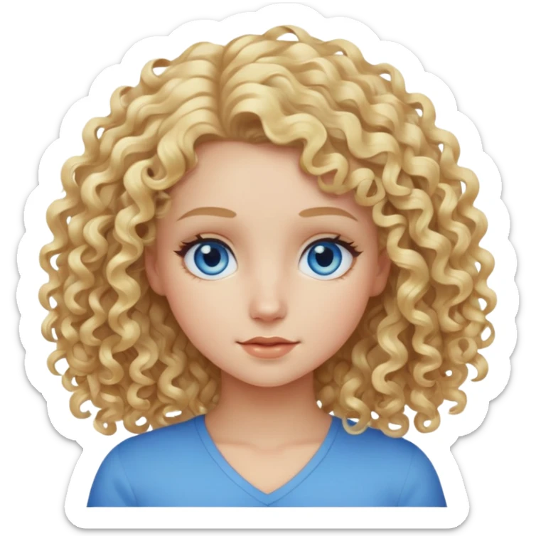 blonde girl with blonde curly hair and blue eyes sticker