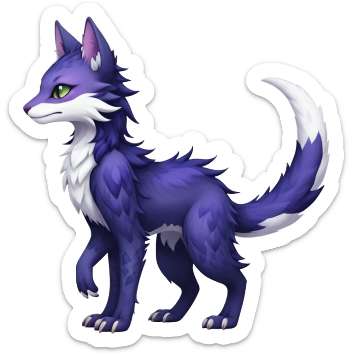 Kawaii dark edgy fantasy ethereal feline-vernid-sergal-fursona animal creature with a tufted tail full body with intricate markings  sticker